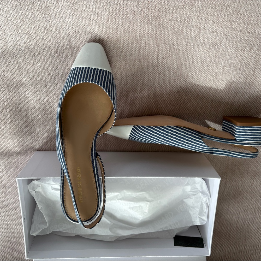 Veronica Beard Blue and White Cecile Slingbacks - Picture 8 of 11